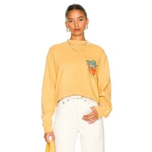 Boys Lie Ask Me If I Care Crewneck Pullover Sweatshirt Mustard Womens Size S/M